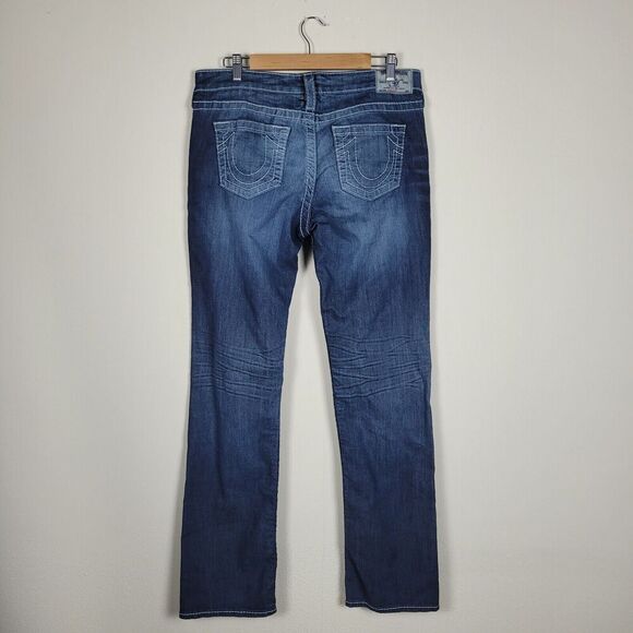 True Religion Jeans 33 Blue Denim Natural Big T Bobby Y2K Thick Stitch Straight - Picture 3 of 10